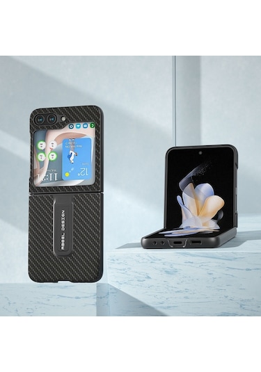 Samsung Galaxy Z Flip5 Abeel Karbon Fiber Doku Koruyucu Telefon Kılıfı Tutucu