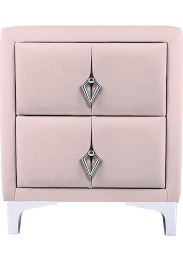 Harmony Silver Iki Çekmeceli Komodin- Yatak Odası Kumaş Döşemeli 2 Kapaklı Komodin Modeli Pembe