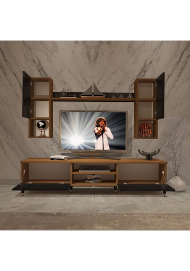 Decoraktiv Eko 5da Mdf Dvd Gold Tv Ünitesi Tv Sehpası Ceviz - Siyah