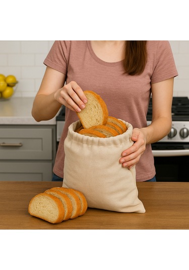Ham Bez Ekmek Saklama Torbası 30x35 Cm Nefes Alabilir Ham Kumaş, Ağzı Büzgülü Bej