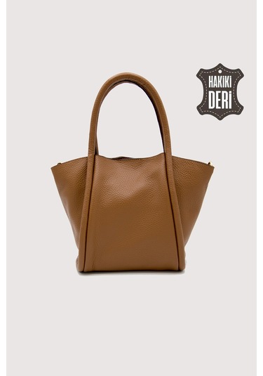 Hakiki Deri Kadın Organizerlı El Çantası Taba Smr9206 Taba