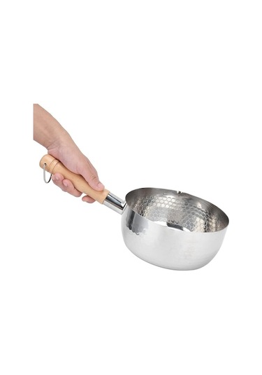 304 Paslanmaz Çelik Japon Kova Tencere - Derin Tasarım, Anti-yanık Ahşap Kollü, Sıcak Hızlı Isınır, 20cm Kapaksız Gümüş Gümüş