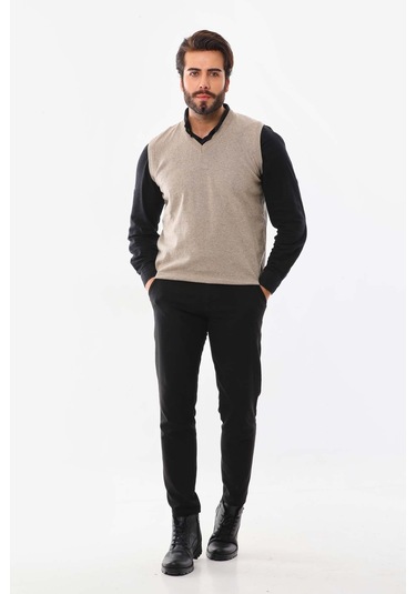 Günay Erkek V Yaka Yün Süveter 0108 Bej