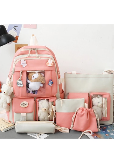 Vktech5'li Set Kawaii Kız Sırt Çantası - Okul, Seyahat Ve Kitap Taşıma Çantasımultı Multı