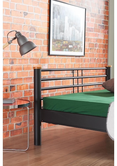 Kappis Çift Kişilik Ferforje Metal Karyola-siyah Ahşap Latalı