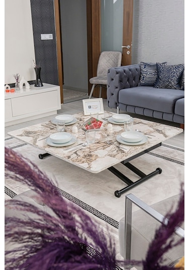 Home Üst Tabla Mdf Beyaz Mermer Oval Köşe Alt Ayak Siyah
