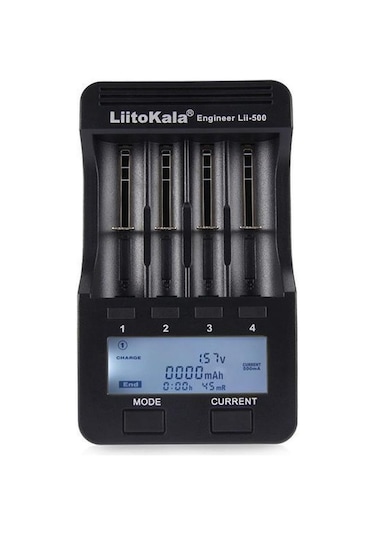 Liitokala Lii-500 4 Yuvalı Lcd Lityum/nimh Pil Şarj Cihazı + 2a Adaptör + Araç Şarj Cihazı Siyah İngiltere Tak