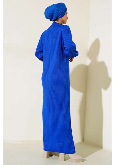 Bigdart 15900 Boydan Tesettür Triko Elbise - Saks