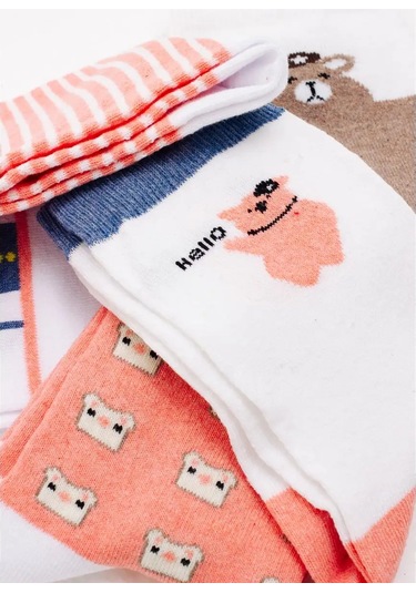 Bellavıa Kız Çocukları İçin Pamuklu Yüksek Baskılı Çorap 5 Çift 164130106 Beyaz