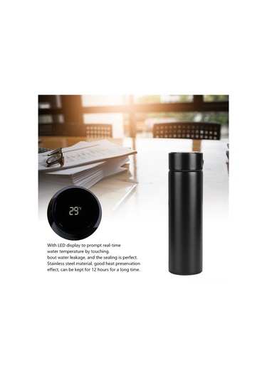 Hangfox Siyah 500ml Paslanmaz Çelik Isı Saklama Bardağı, Dokunmatik Led Sıcaklık Gösterici, Vakumlu Ve Damlacık Önlü Diğer
