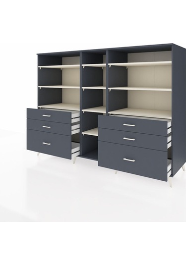 Kronos Dolap 10 Raflı 6 Çekmeceli 220x59x163 Antrasit-aytaşı/ant Antrasit-aytaşı/antrasit