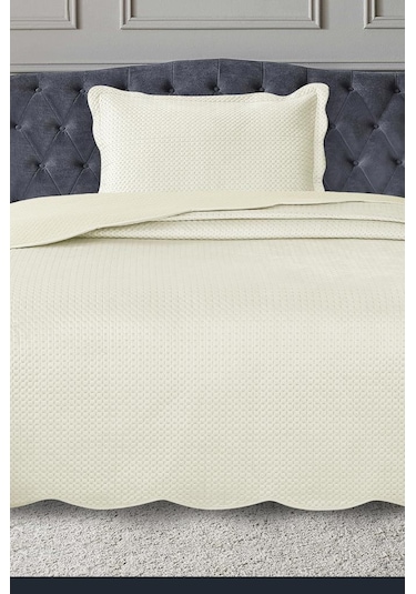 Silvia Tek Kişilik Lüks Kadife Yatak Örtüsü Krem Krem