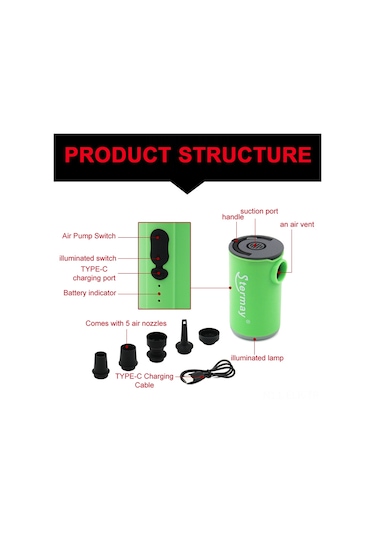 Xindoker Siyah-turuncu Li-poly Akülü Mini Elektrikli Hava Pompa: Enflasyon-deflasyon-vakum, Led Işık, Dış Mekan Taşınabilir, 5 Fişli Abs Malzeme