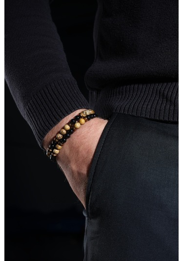 Ssilhoutte Doğaltaş Sertifikalı Çift Doğal Taş Kadın Erkek Bileklik Kombin Onix Taşı Jasper Hematit Hediye Bileklik Çok Renkli