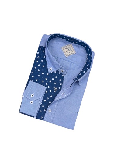 Pamuklu Mavi Uzun Kollu Erkek Gömlek Slim Fit Kalıp -9774 Mavi