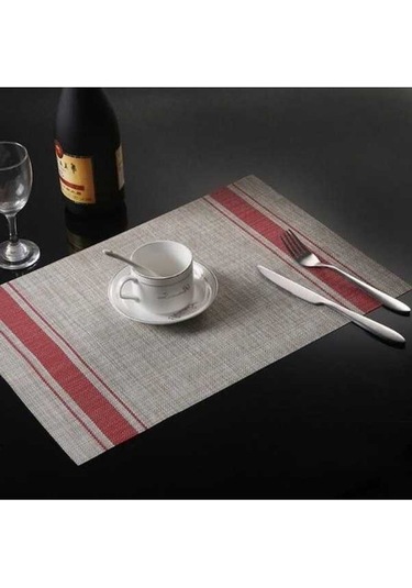 Fastbuy 2 Adet Pvc Masa Paspası, Kahve Fincanı Altlığı, Örgülü Slip Placemats, 30x45cm Kırmızı Kırmızı