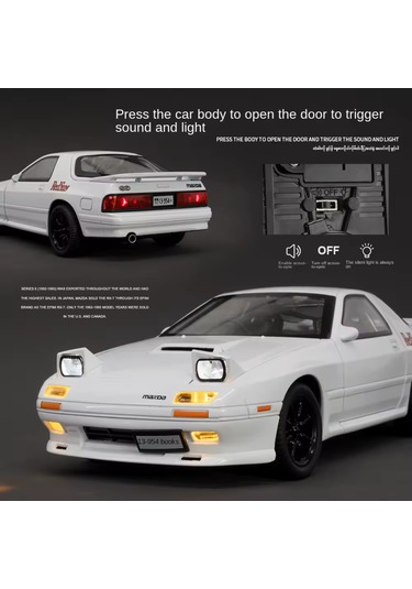 Ranyeek Mazda Rx7-fc 1:24 Orta Boy Model Araba - Sarı, Metal Kasa, Işıklı-sesli, Açılabilir Kapılar, Geri Çek Ve Sürüş Fonksiyonu Gümüş