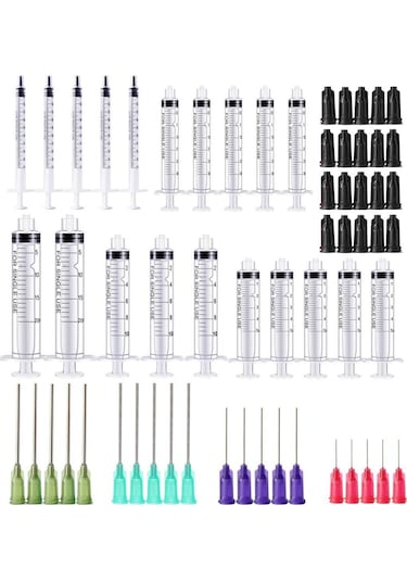 Endüstriyel Tutkal Yağ Mürekkebi İçin 14ga16ga18ga20ga21ga22ga Ve 25ga Künt Uçlu İğneler Ve Kapaklar İle 1/3/5/10/20ml Şırıngalar 60pack-1 3 5 10 20ml