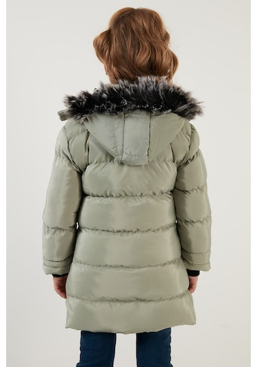 Lela Peluş Astarlı Yakası Suni Kürklü Çıkarılabilir Kapüşonlu Kışlık Kız Çocuk Mont 5766038 Mint