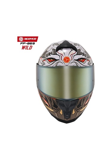 Scoyco FF-869 Wild Sarı Camlı Güneş Vizörlü Kapalı Kask Beyaz - Gri - Turuncu