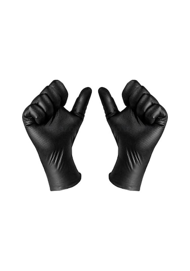 Elmas Dokulu Siyah Kalın Hijyenik Nitril Eldiven X-large 50 Adet