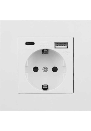 Pazly Usb Tip-c Standardı Şarj Priz Portu Pc Paneli İle Güç Elektrik Duvar Çıkışları Beyaz Almanya Adaptörü Ab 16a Tu