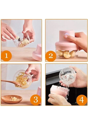 Usb Elektrikli Mutfak Blender Mikseri Sarımsak Ezici Kıyma Makinesi Pembe