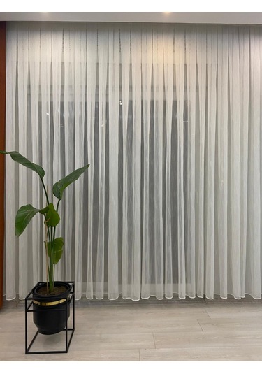 Venedik Armürlü Modern Şık Ekru Gold Simli Tül Perde 1/2,5 Orta Normal Pileli Ekru-gold