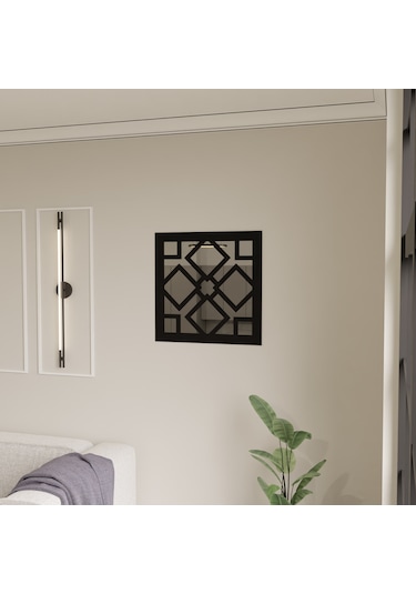 Dekoratif Pleksi Aynalı Ahşap Duvar Süsü Siyah
