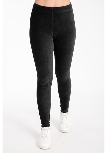 Kadın Yüksel Bel Kadife Fitilli Tayt SiYAH