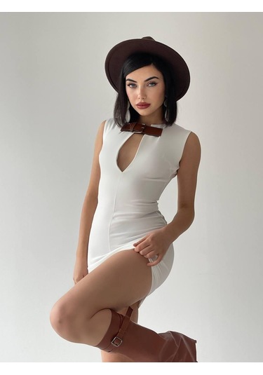 S-pazarım Nadia Kemerli Mini Elbise Beyaz