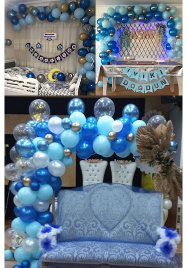 Mavi Lacivert 65li Balon Zinciri Süsleme Seti 5 Renkli Sünnet, 1