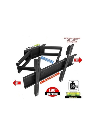 Dizayn Truva 32'' - 42'' - 82 - 106 Ekran Çift Kollu Hareketli Tv Askı Aparatı Su Terazili