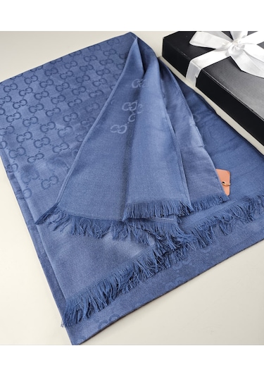 Miorel Scarfs G Desen Çift Taraflı Kaşmir İpek Şal 4 Mevsim Soft Pamuklu Şal İndigo
