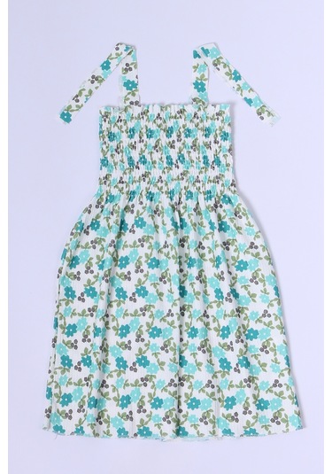 Kız Çocuk Askılı Elbise Çiçek Desenli B35 Hcm00119 Yeşil - Beyaz