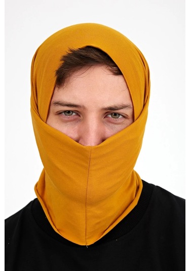 Erkek 4 Fonksiyonlu Koruyucu Pamuklu, Esnek, Terletmez, Bandana, Boyunluk, Maske - Tek Ebat / Koyu Hardal Koyu Hardal
