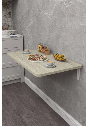 60x90 Cm İskandinav Tarzı Duvara Monte Katlanır Masa Traverten