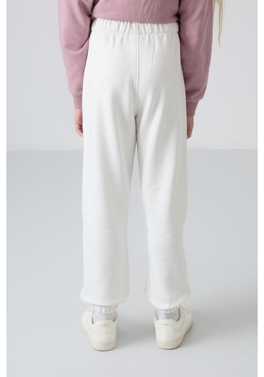 Tommy Life Ekru Pamuklu İçi Tüylü Yumuşak Dokulu Standart Fit Nakışlı Kız Çocuk Eşofman Alt - 75158 Ekru