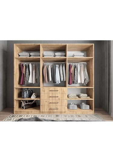 Biray 6 Kapaklı Gardırop Dolap Çam 240 Cm Montaj Dahil