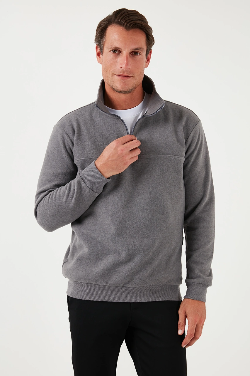 Buratti Pamuklu Regular Fit Yarım Fermuarlı Dik Yaka 2'Li Paket Erkek Kazak 456112S2 Gri-Haki