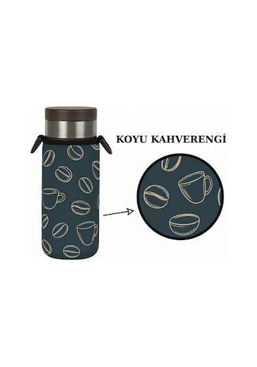 Travel Mug 0.47 Lt. İle Uyumlu Omuz Askılı Termos Kılıfı Koyu Kahverengi
