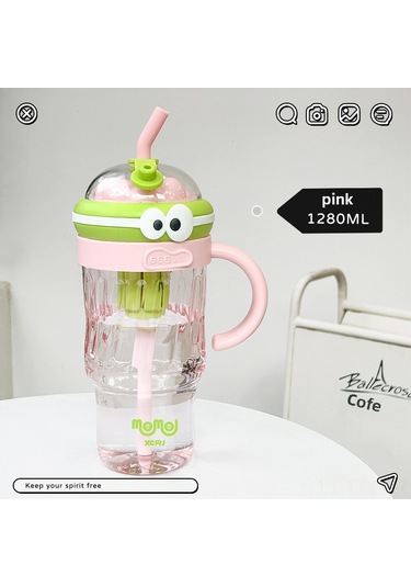 Dianziye Büyük Kapasite 1280ml Buzluklu Plastik Bardak, Çocuk Ve Genç Kadınlar İçin Seyahat İçin, Kartoon Pembe, Sürekli Soğuk İçecekler, Süper Lehimli