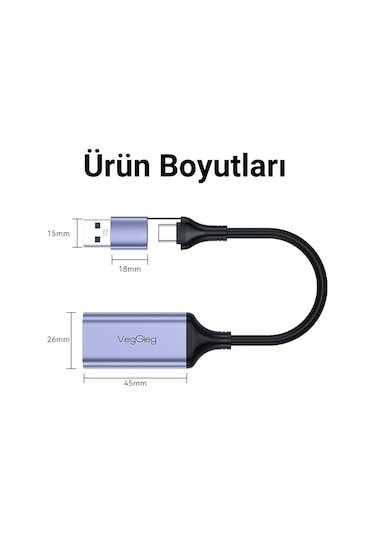 Veggieg 1080p 60hz Hdmı Video Capture Card Usb 3.0 Ve Type-c Görüntü Yakalama Kartı