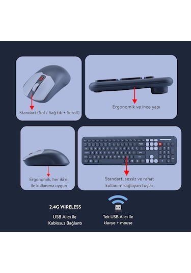 Soft Touch Kablosuz Klavye Mouse Set Gri + Beyaz Renk Smk-687 Diğer