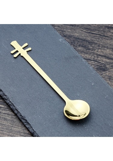 Sones Paslanmaz Çelik Kahve Karıştırma Kaşığı Yaratıcı Müzik Aleti Şeklinde Kaşık, Stil:yueqin, Renk:titanyum Altın