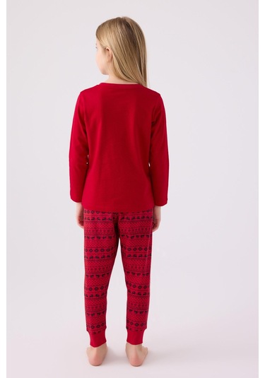 Arnetta 3106 Let İt Snow Kız Çocuk Kırmızı Uzun Kol Pijama Takım Kırmızı