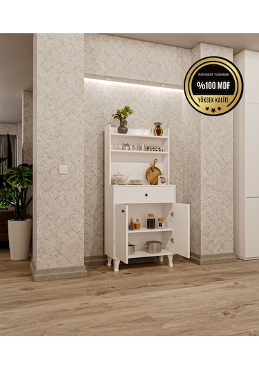 Dekorfim Çok Amaçlı Airfry Dolabı Kahve Köşesi Beyaz