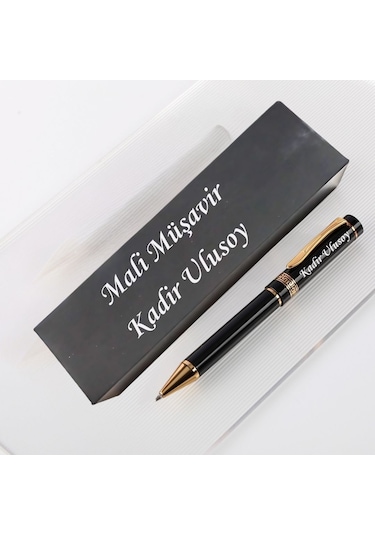 Kişiye Özel İsim Yazılı Tükenmez Kalem Ve Hediye Kutusu Siyah Gold Lüks Kalem Siyah