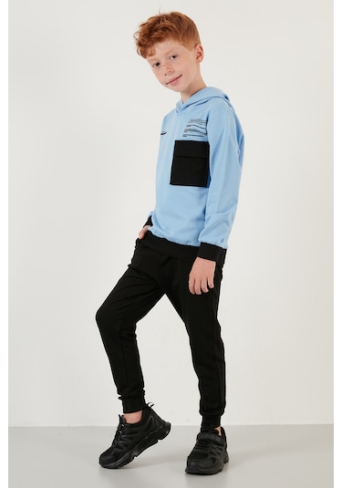 Lela % 100 Pamuk Baskılı Cepli Kapüşonlu Spor Erkek Çocuk Takım 59215602 Bebe Mavi