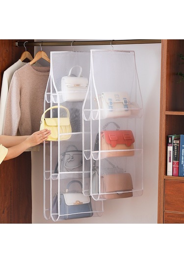 Kosona Beyaz 3 Katlı Dolap Kapısı Askılı Organizer - Toz Proof Ağ Şeritli Çantalar Ve Eşyalar İçin Katlanabilir Depolama Rafı